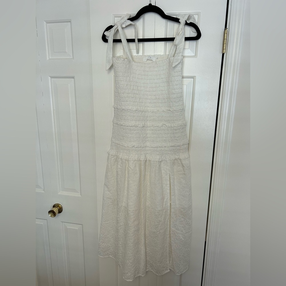 ASTR Cream Textured Midi Dress with Tie Straps